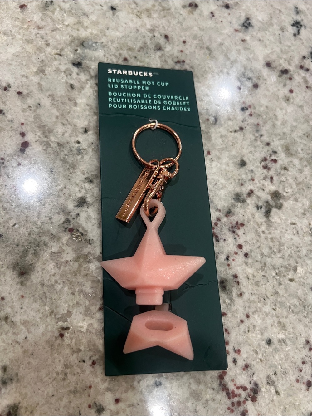 Starbucks Pink Silicone Star Hot Cup Lid Stopper Keychain with Rose Gold Ring